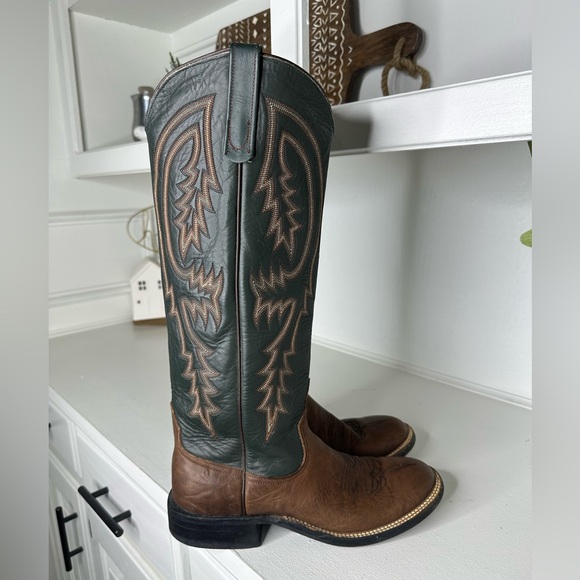 Calvin Allen Saddlery Two-Tone Leather Western Cowboy Boots Made in USA Women 7 - Picture 3 of 8